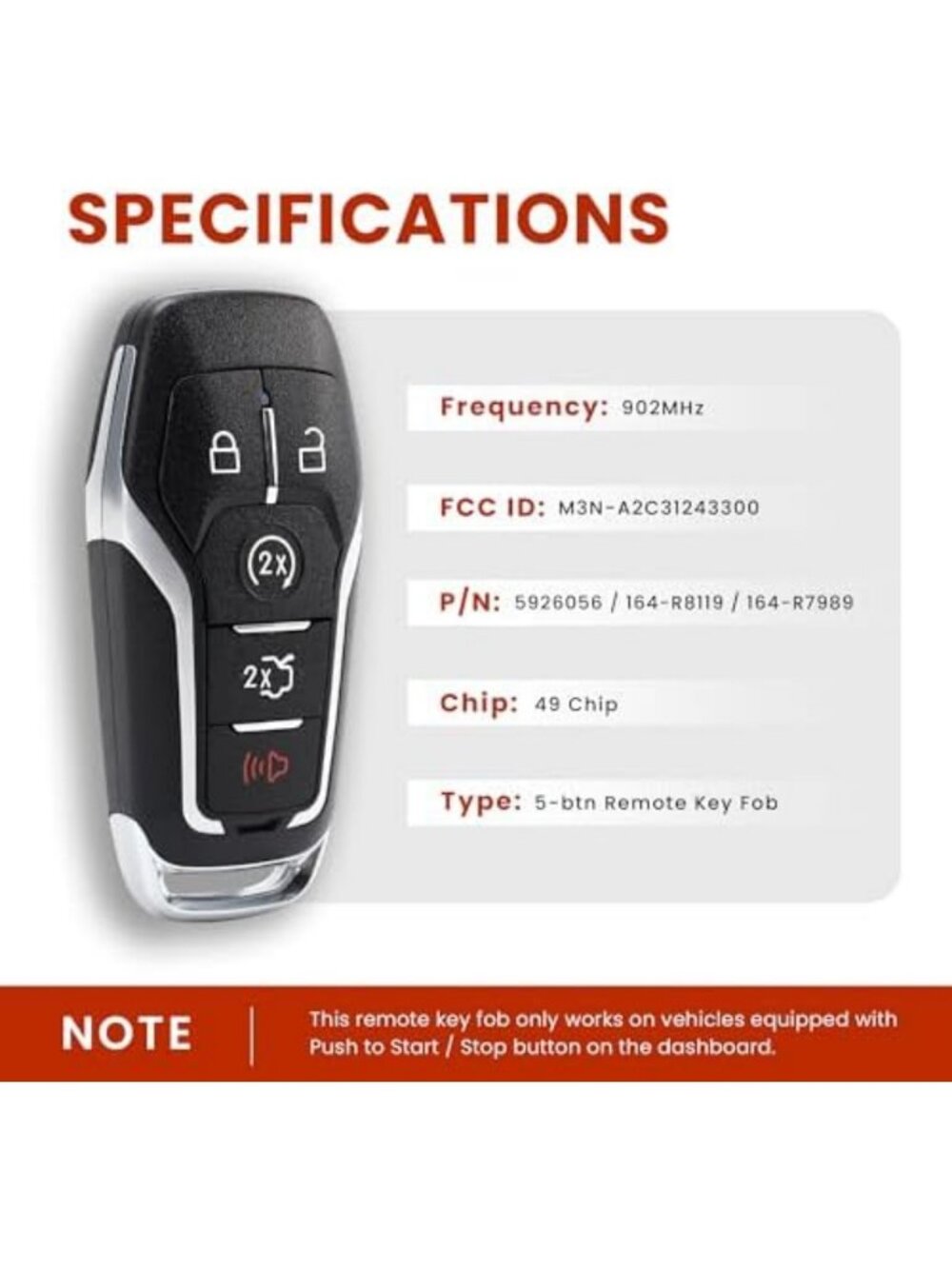 Keyless Entry Remote Key Fob, 4-Button, 902MHz, Easy Install, Universal Fit - Picture 2 of 7